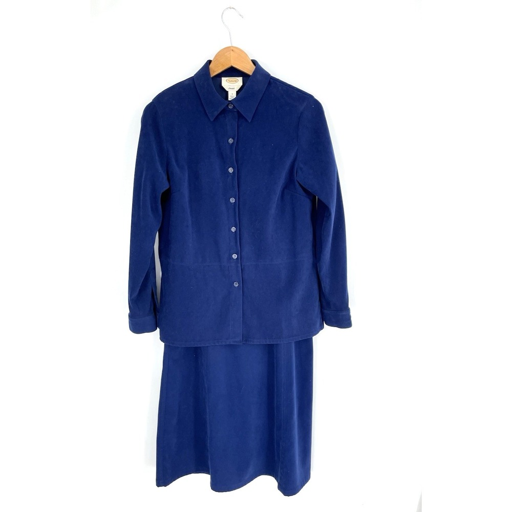 Talbots Stretch Blue Skirt Suit Button‎ Up Top (S) Skirt (6) Blue Velvet Midi